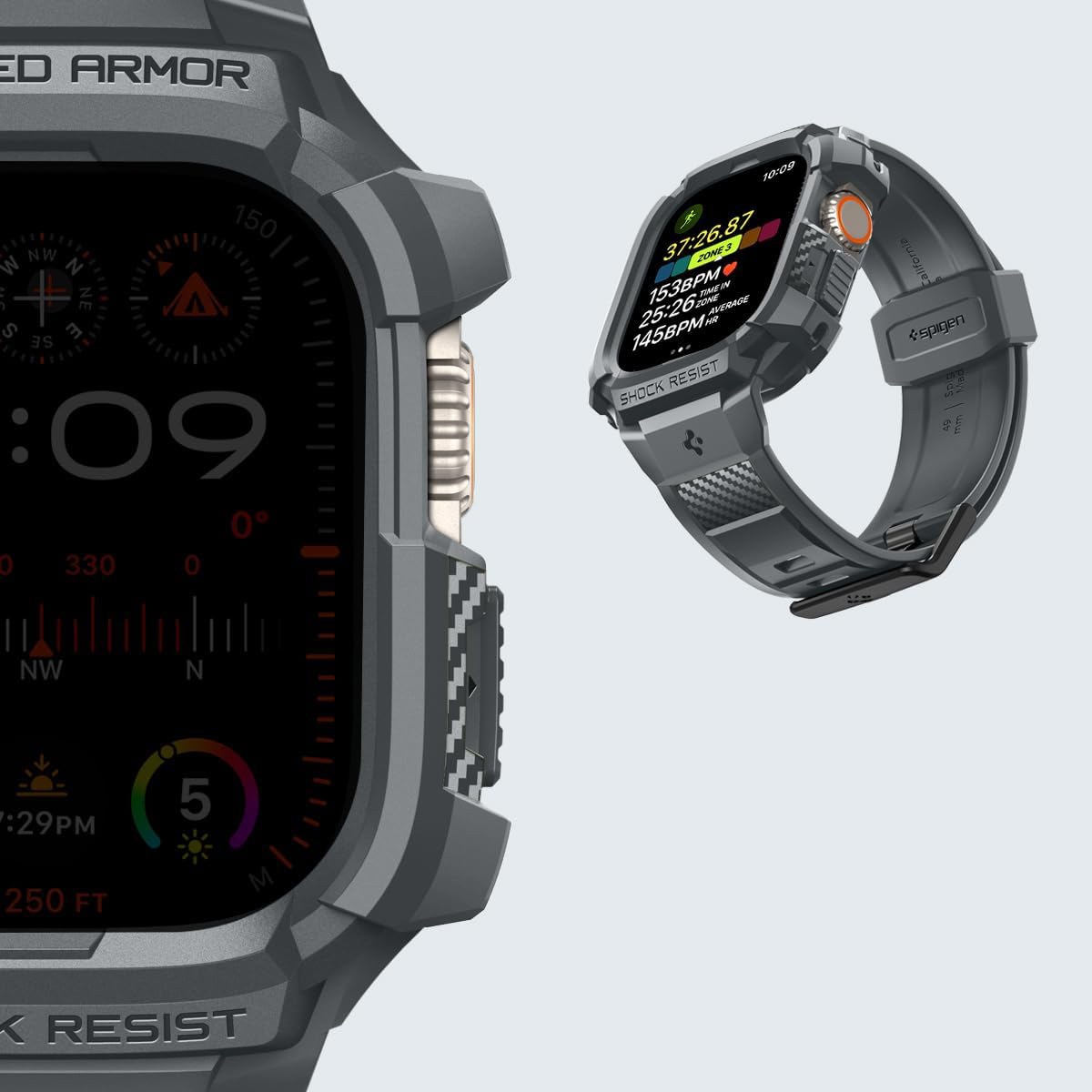 Etui z paskiem Spigen Rugged Armor Pro do Apple Watch Ultra 2/1 49 mm, szare